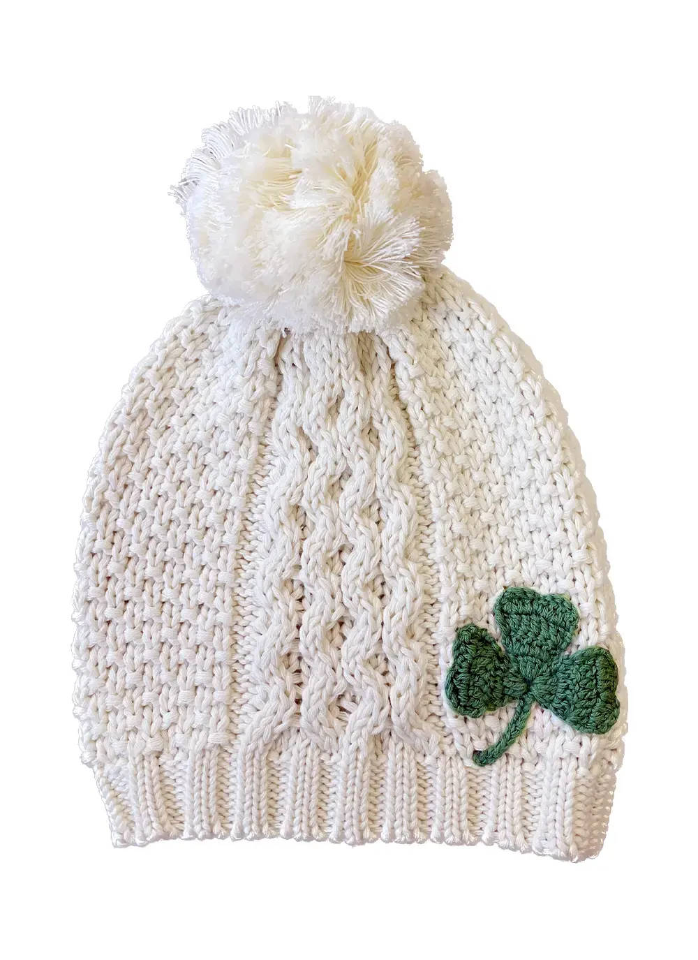 Cream Aran Shamrock Hat 